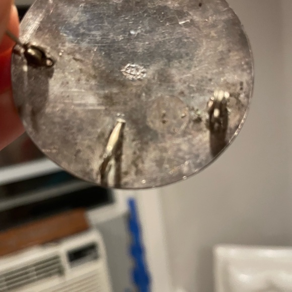 Vintage antique Aztec Mayan 🌞 God turquoise chip inlay pin/pendent - Picture 8 of 8